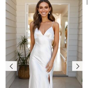 Silk White/Champagne Midi Dress